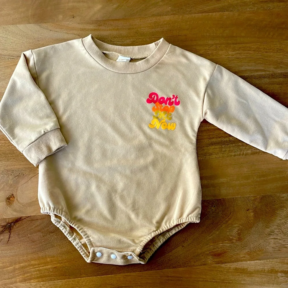 Baby On’t Stop Me Now Sweatshirt Bubble Romper Size 12M